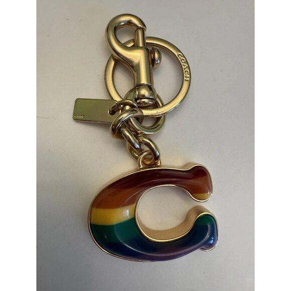 Coach Rainbow Pride 3D Signature C Bag Charm Keychain Key Fob Gold EUC - Picture 1 of 2